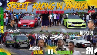 STREET RACE 45NYC K20 TURBO VS K24 NITROUS & M340 MODDED PUSSMILK VS SNAKE JAMAICA BATTLE GONE WRONG