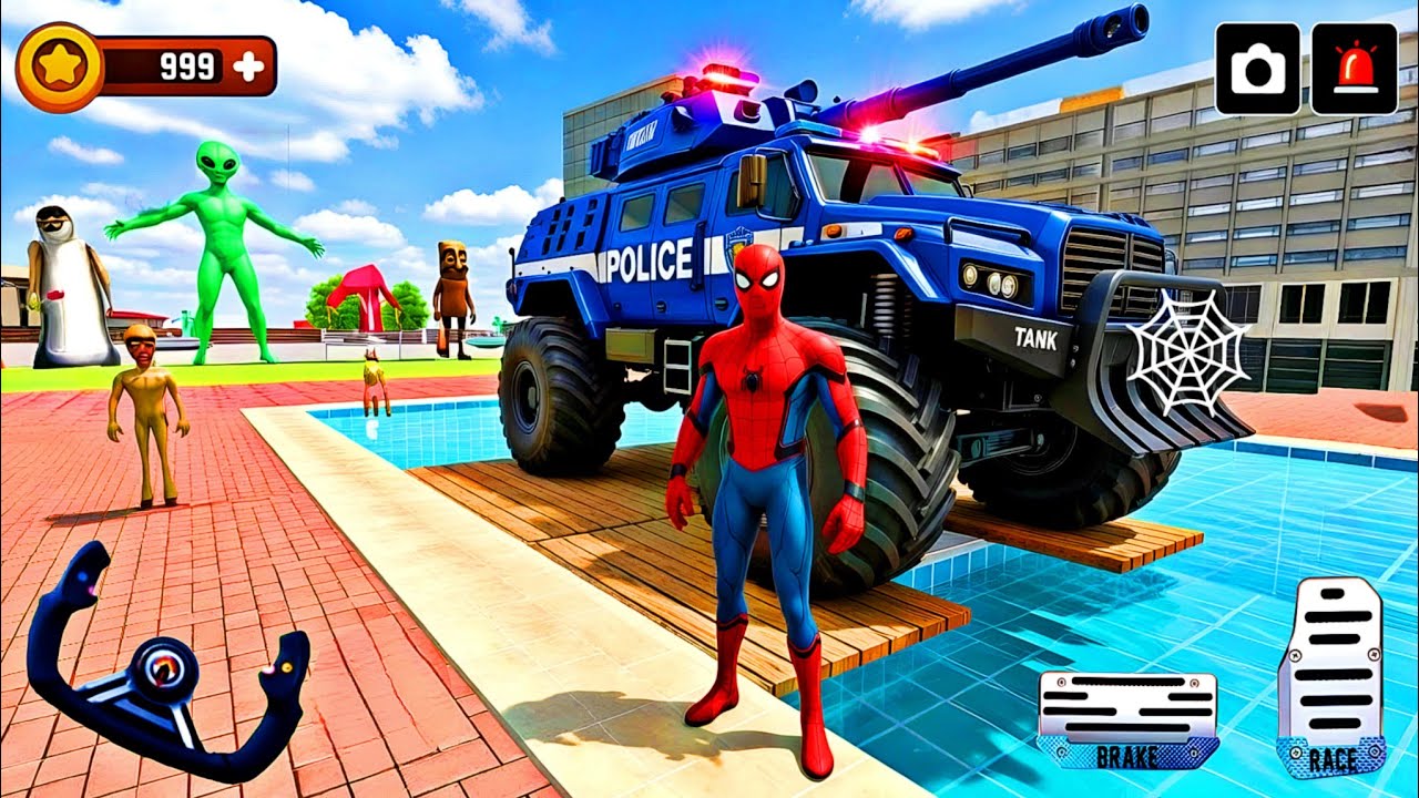 🥳Modified Monster Police Truck & Spiderman Game 🦚 Indian Thift Aura Simulator🔥3D police Car Game