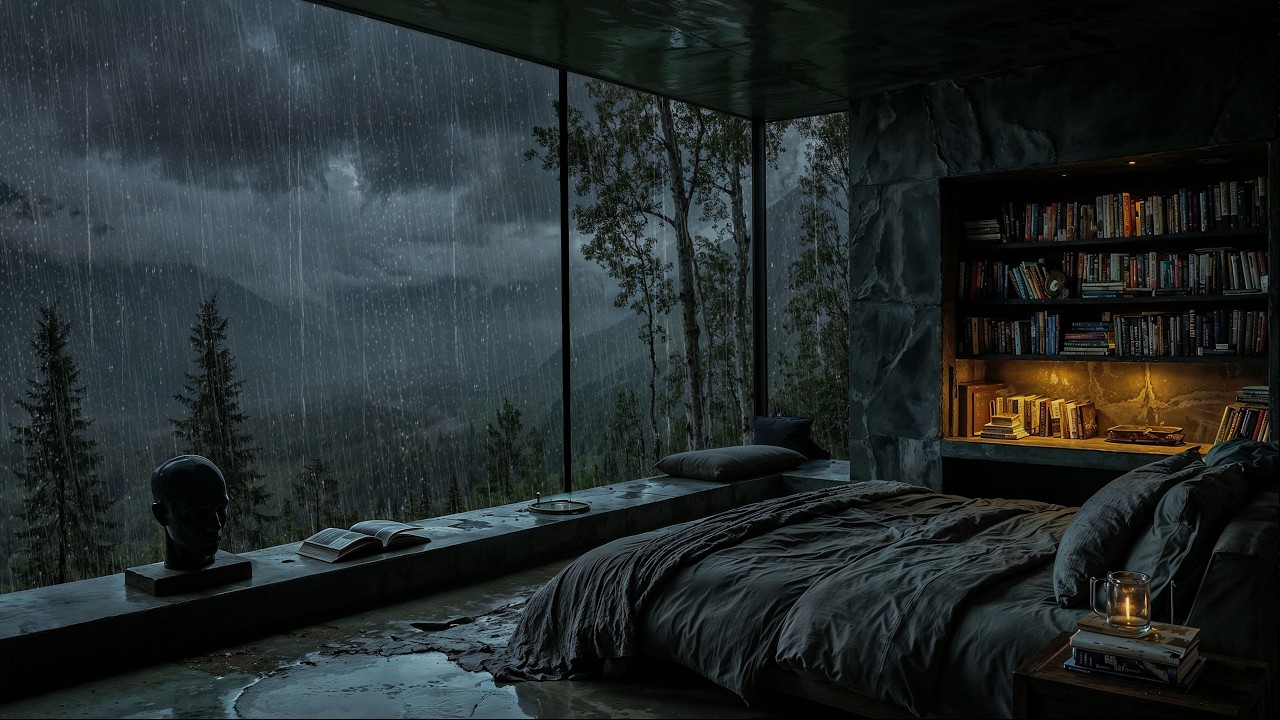Rain Sounds for Sleeping (No Ads) | Heavy Rain in a Mountain Cabin ...