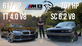 Challenger Hellcat vs BMW M8 - Can The Most Powerful BMW Ever Keep Up With The Cat?