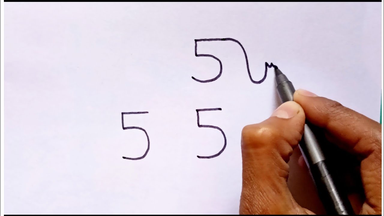 How To Draw small Elephant Drawing With number 555 Easy  || Easy Step By Step Tutorial for beginners