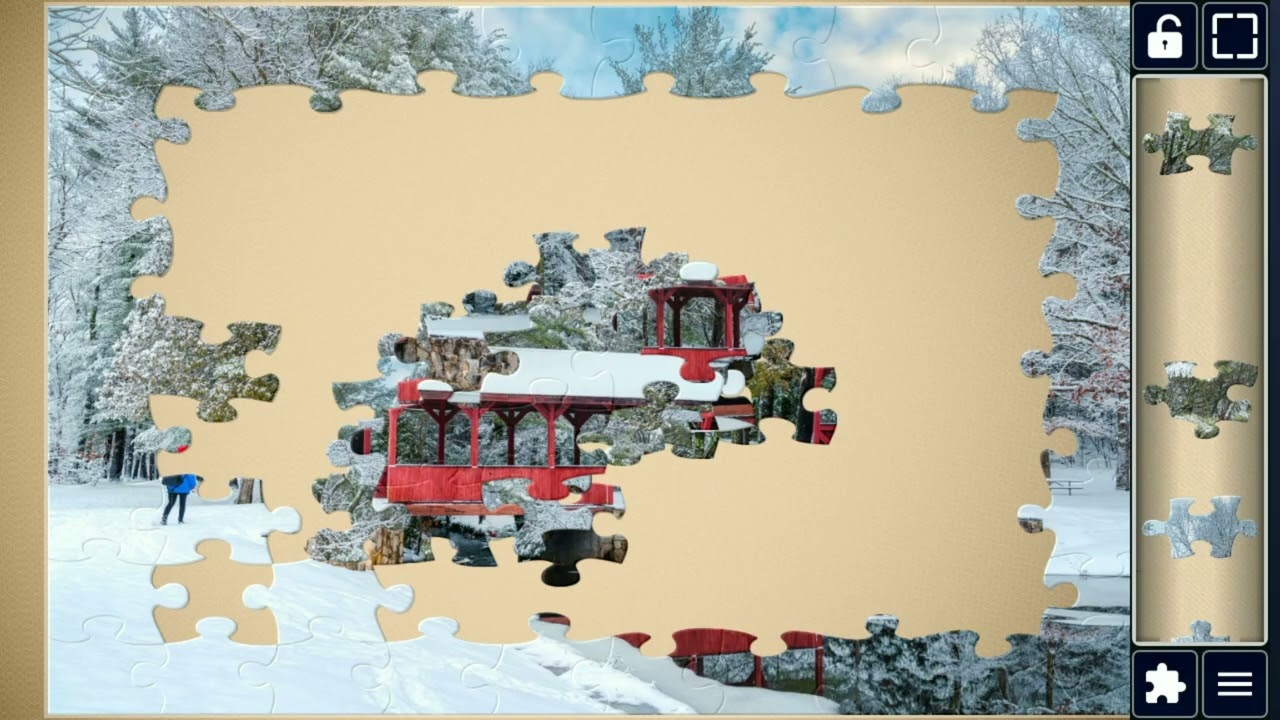 Red Covered Bridge in Winter Snow// jigsaw 