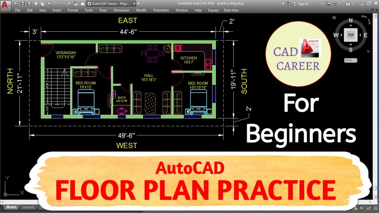 Making HOUSE PLAN in AutoCAD 2018 | 2 BHK Floor PLAN | AutoCAD FLOOR ...