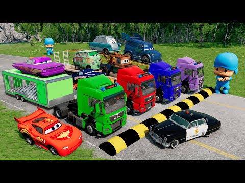 Flatbed Truck McQueen | Transportation with Truck - Pothole vs Car #21 | BeamNG.Drive Gameplay