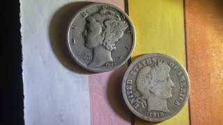 AMAZING 1942 MERCURY DIME AND 1910 BARBER DIME! BEAUTIFULLY DESIGNED 90% SILVER COINS! SUBSCRIBE!