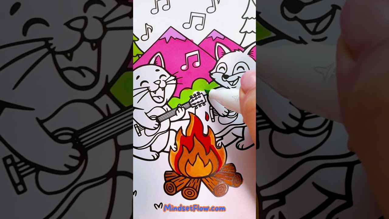 Relaxing Summer Coloring! Cat and Fox Guitar Jam from Breezy Adventures Calming Coloring Book