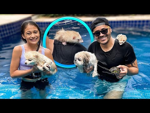I BROUGHT ALL OF BIANKINHA’S PETS INTO THE POOL!! TEENS FUN