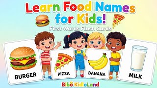 تعلّم أسماء الأطعمة للأطفال! 🍔🍕 بطاقات تعليمية للكلمات الأولى | بيبو كيدلولاند screenshot 3