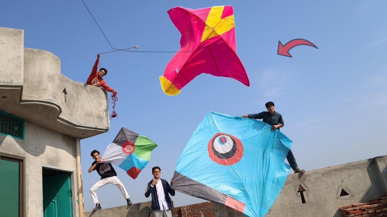 Monster Pari Kite Flying & 5 Small Kite Catch Double Tape