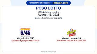 🔴 PCSO Mega Lotto 6/45 · Grand Lotto 6/55 Winning Numbers – August 19, 2026