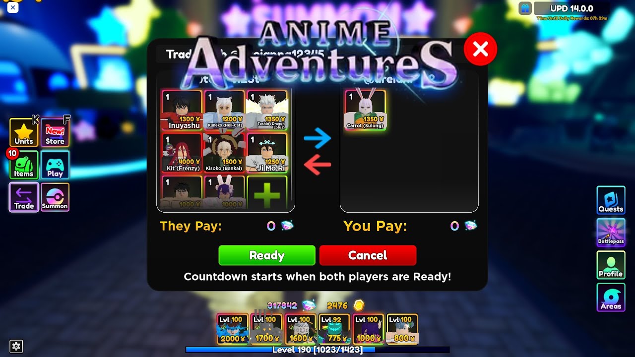 How to do an Anime Adventures trade