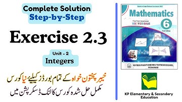 Exercise 2.3 Class 6 Maths KPK | Unit 2 - Integers | KPK New Book