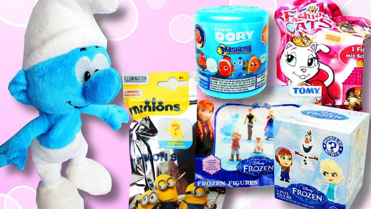 Blind Bags MASHEMS Surprise Eggs Opening Smurfs Dory Disney Frozen Minions Fashion Cat
