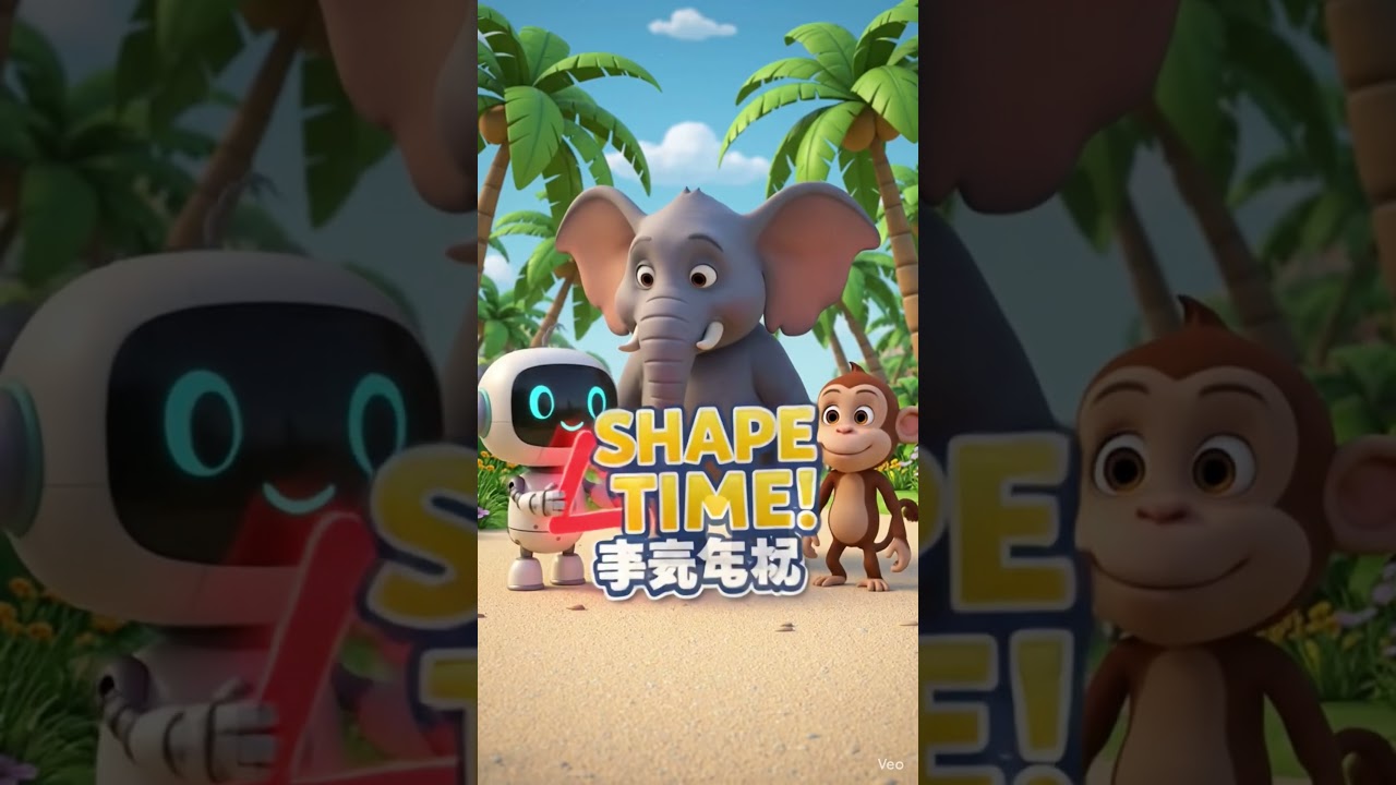 “Learn Shapes with Robot & Friends 🔺⭕⬜”👉 “Can you say the shapes with us?”