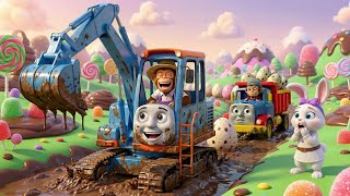 🚂 THOMAS EXCAVATOR & Giant Egg Surprise in CANDY LAND! 🍭 Banzo & Bunny Chocolate Mud Adventure! 🍫 screenshot 3