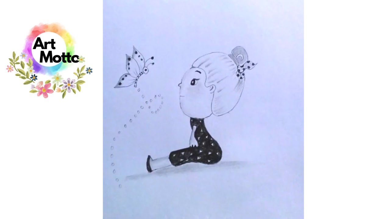how to draw  a little girl with butterfly | 1minute drawing | easy drawing | Art Motto | 