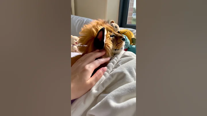 Cuddly Baby Lion: Snuggles in Bed #shorts #lion #cat #bed