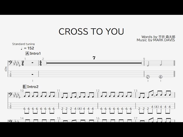 ベース譜】CROSS TO YOU/男闘呼組【4弦/TAB譜】/CROSS TO YOU