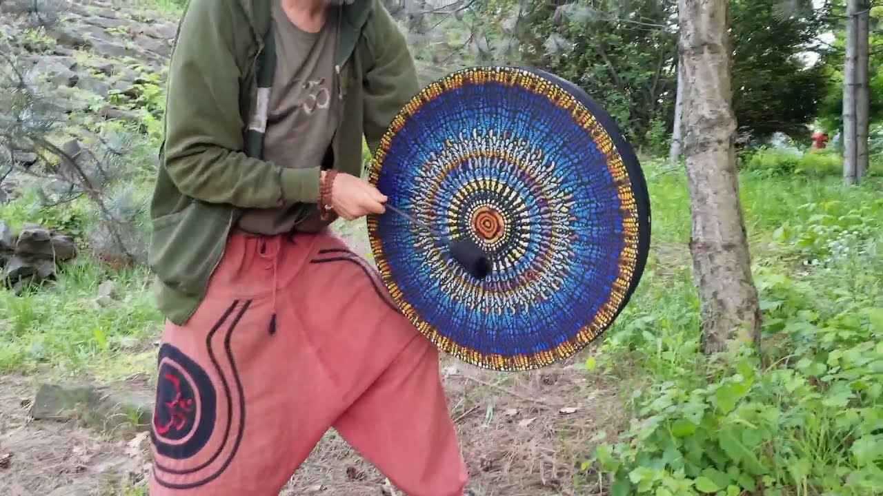 Sound Healing Drum "Tree Spirit", 24'' frame drum, shaman vegan