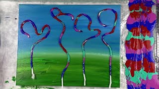 String Pulling Fluid Art - Acrylic Paint Pouring with String - Testing new Backround !