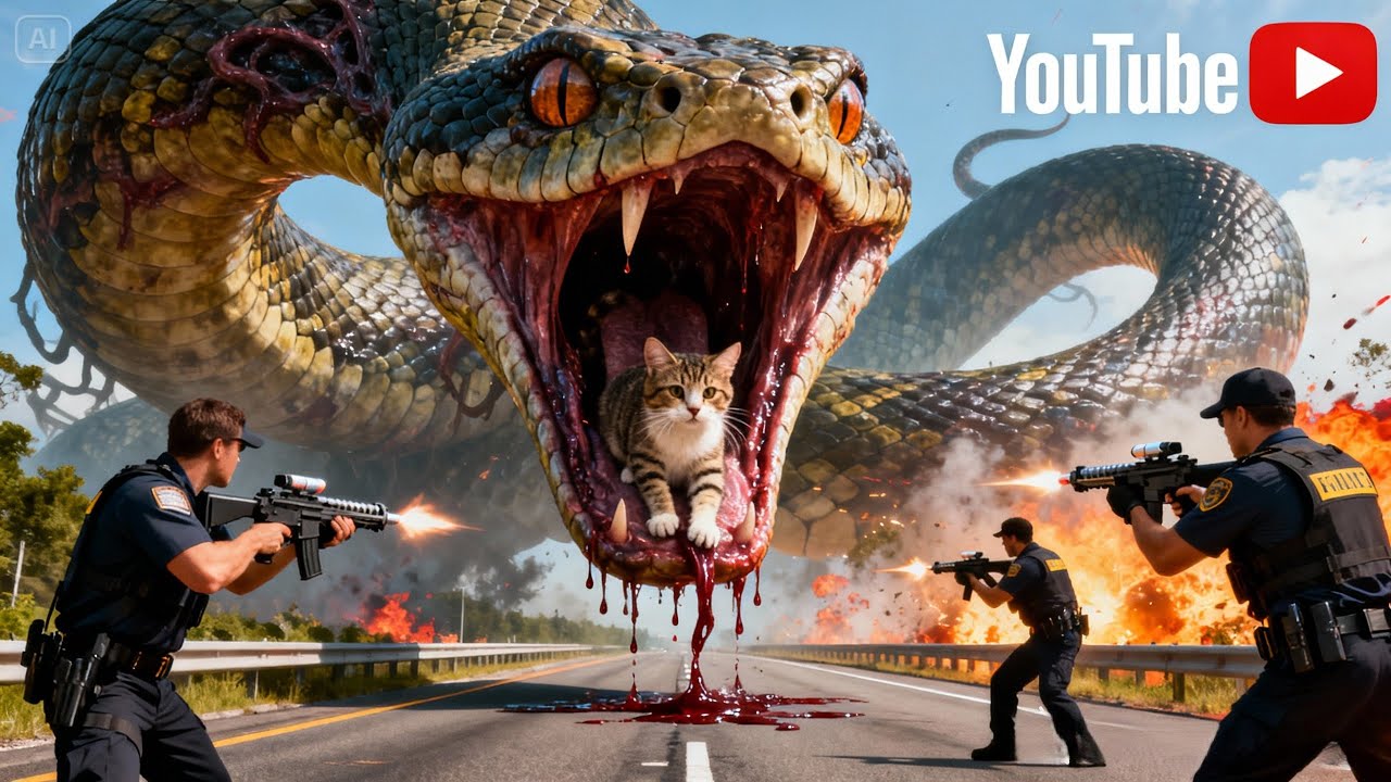 Brave Rescue Team Saves Homeless Cat from Giant Snake Attack🐍 🆘