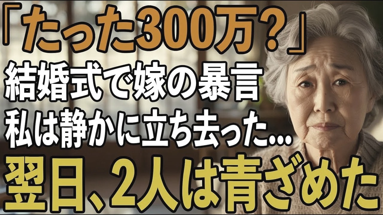 「たったこれだけ？」息子夫婦の結婚祝いに300万円を包んだが、息子嫁の”非常識な一言”で私はすぐにご祝儀を仕舞い、静かに結婚式場を去りました...【シニアライフ】【60代以上の方へ】