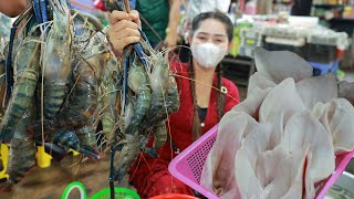 Ocean clam BBQ, Yummy River Prawn cooking corn, Delicious pig ears salad || Cooking with Sros