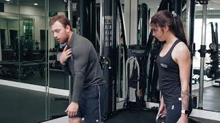 Forward leaning lunge to strengthen legs.