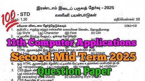 11th Computer Application Second Mid Term 2025 Question Paper Tamil Medium 