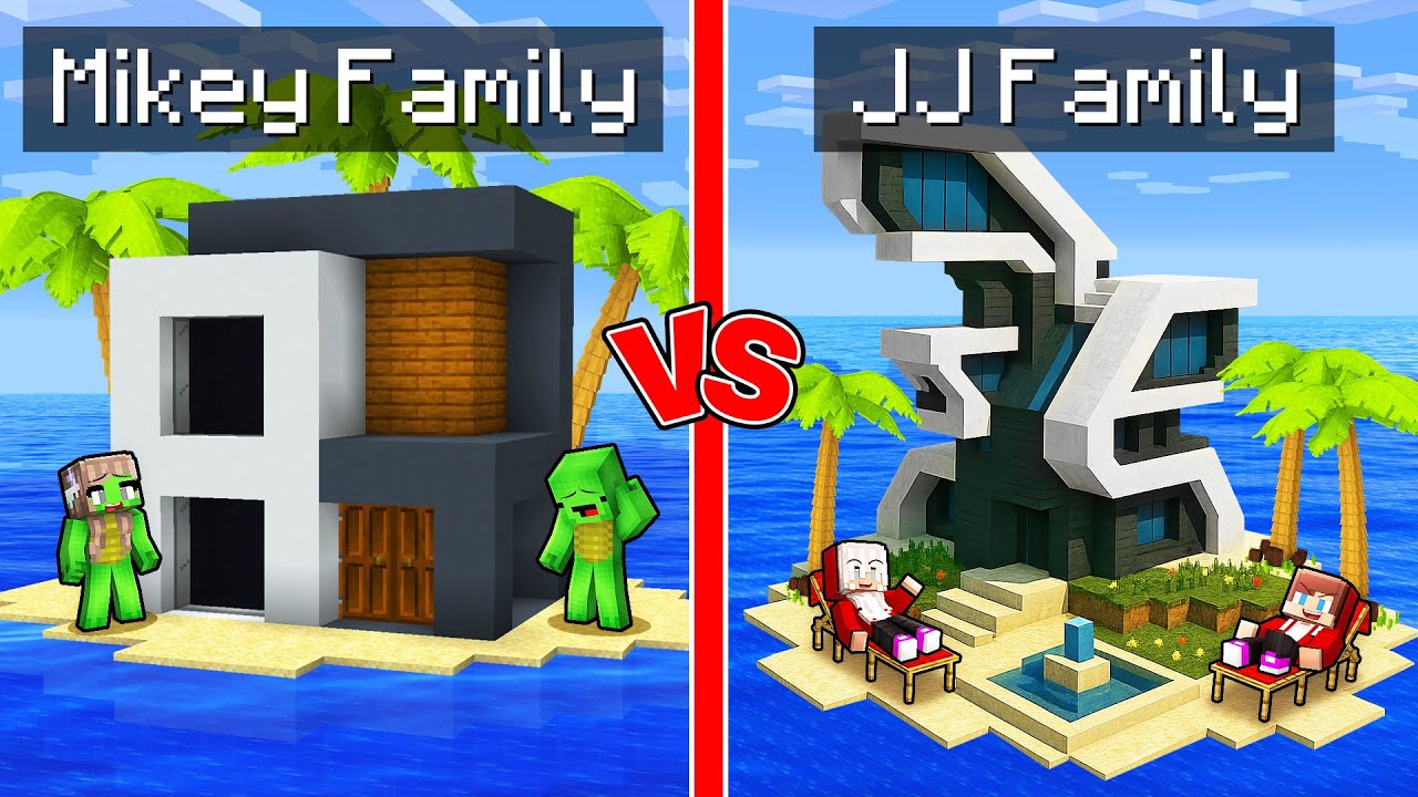 Mikey Family POOR vs JJ Family RICH Modern Island House Battle in Minecraft (Maizen)