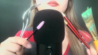 [ASMR] Mic Scratching using various objects (forks, paintbrushes, spoolies & pencils)