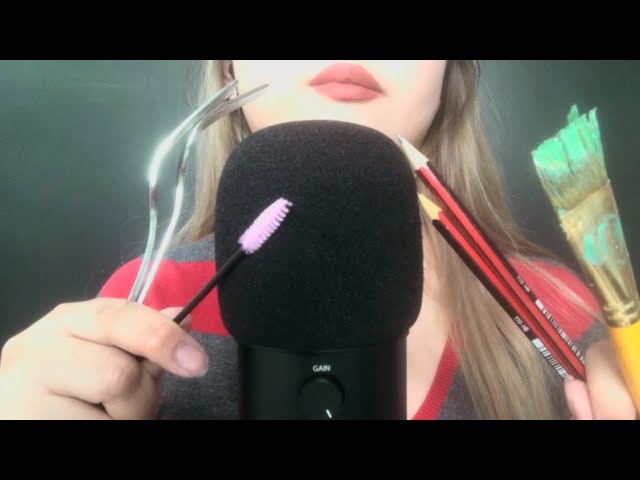[ASMR] Mic Scratching using various objects (forks, paintbrushes, spoolies & pencils)