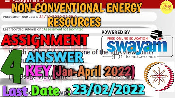 NPTEL Assignment 4 Answer key 2022|| Non-Conventional Energy Resources ||Last Submission-23/02/2022