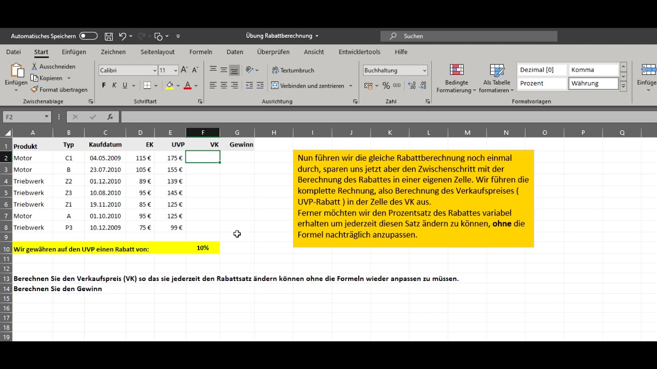 15 1 Excel Rabattberechnung