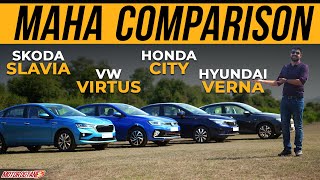 Hyundai Verna vs Honda City vs Skoda Slavia vs VW Virtus - MAHA COMPARISON
