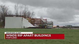 Winds rip apart buildings in Portland