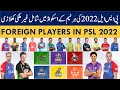 PSL 2022: Foreign players in each team's squad for Pakistan Super League 2022.