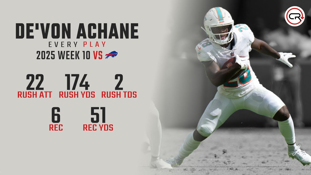 De'Von Achane Week 10 Highlights | Every Run, Target, and Catch vs Bills