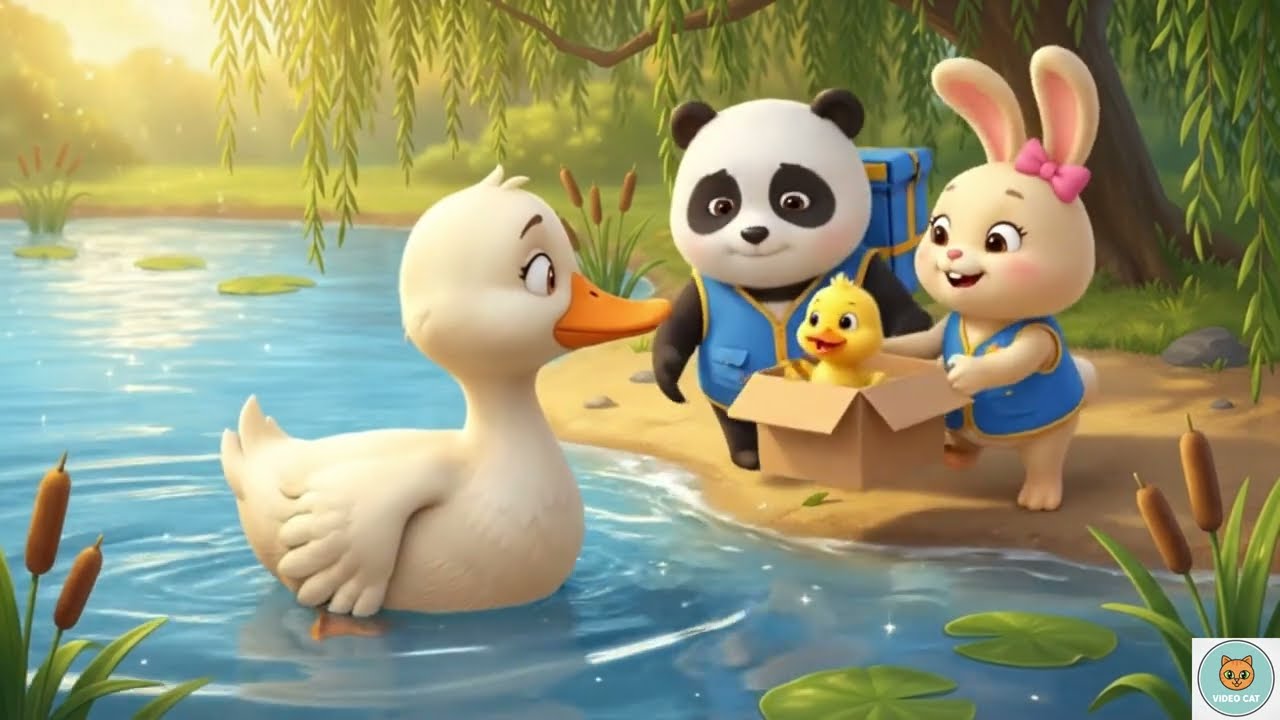 Panda & Bunny Find Lost Duckling in Box! 📦 Cute Animal Adventure"