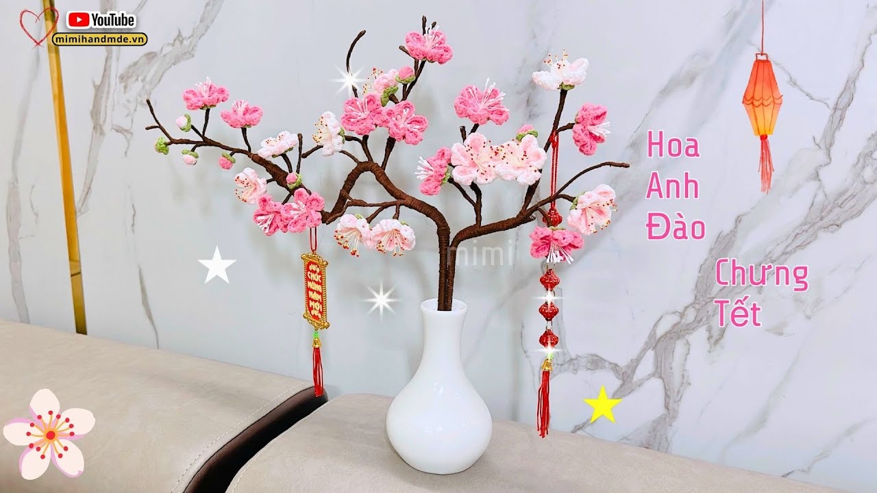 Hướng Dẫn Móc Hoa Đào Bonsai Chưng Tết Tuyệt Đẹp và Rất Dễ Móc 🌸 Mimi Handmade