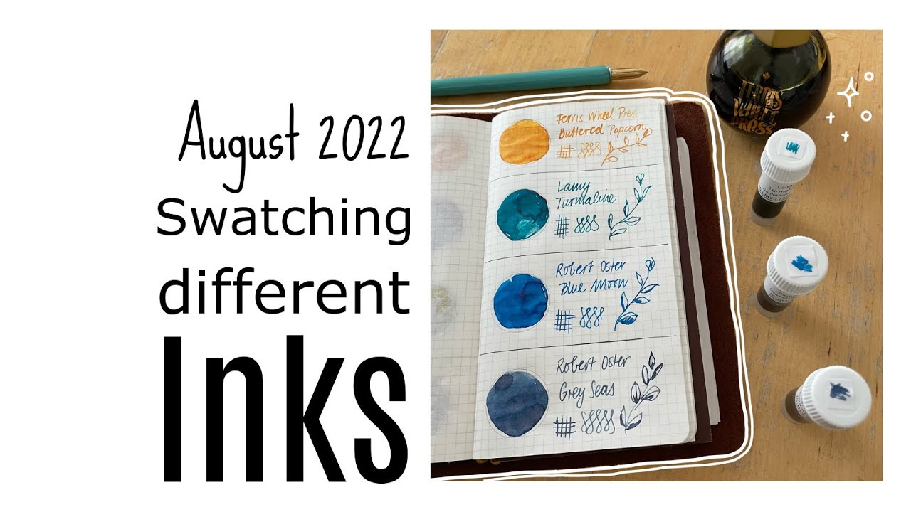 Ink Swatch: Ferris Wheel Press Buttered Popcorn * Lamy Turmaline * Robert Oster Blue Moon Grey Seas