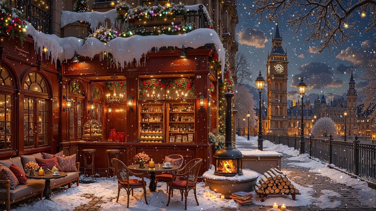 January Winter Jazz for Study, Work ⛄ Relaxing Calm Jazz Background Music at Outdoor Cafe Ambience