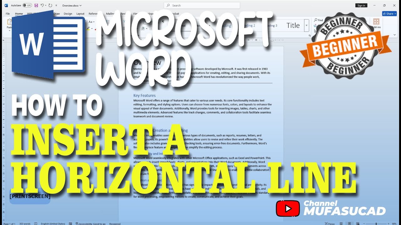How To Insert A Horizontal Line In Microsoft Word - YouTube