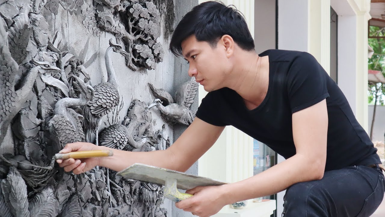 Художественная роспись тисненой цементной скульптуры