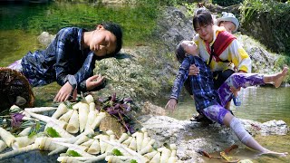 Single girl harvesting bamboo shoots - Rescuing a poor girl injured in the forest | Em Tên Toan