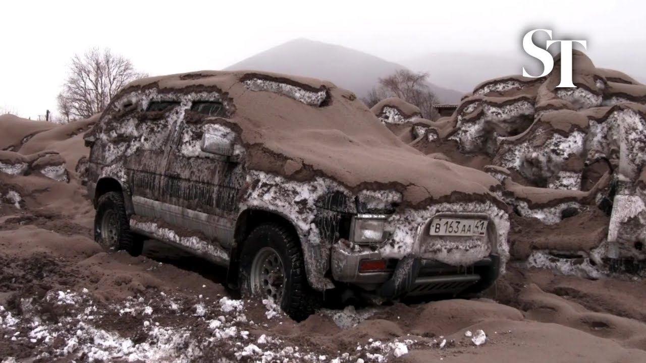 Russians 'ashed in' to homes after remote volcano erupts