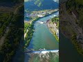 Vertical video. Ardeshen, Turkey. Flight over the Firtina River. River rapids. Sunny morning. Aer...