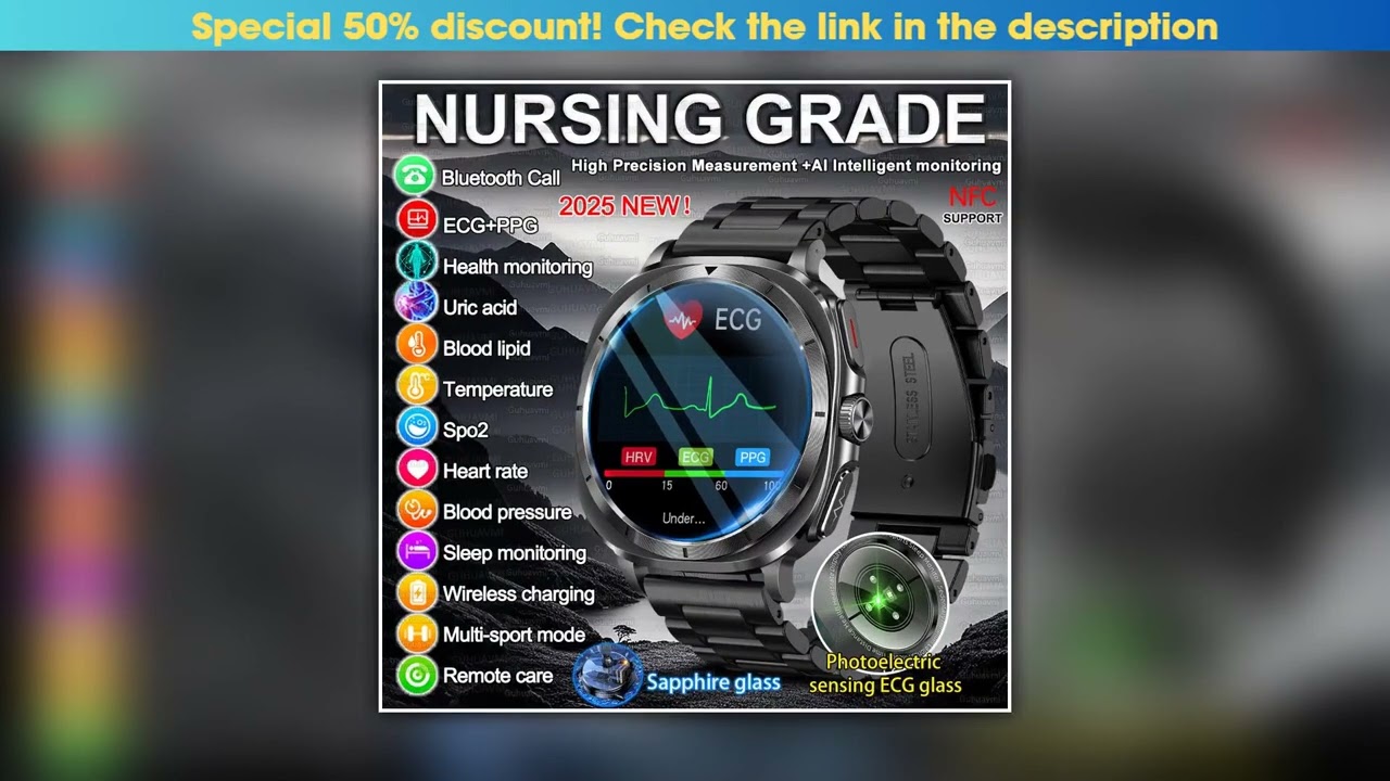 New Health Watch Uric Acid Blood Pressure Blood oxygen Body Analysis Body Fat SmartWatch ECGPPG