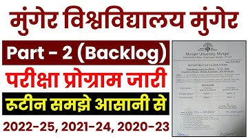 Munger University UG Part - 2 Backlog Examination Program जारी 2022-25, 2021-24, 2020-23