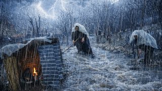 ⚡ “Survival in a Raging Storm ! Woman Alone in 🌧️🌩️⛈️ Heavy Rain, Hail \u0026 Thunder” ✅